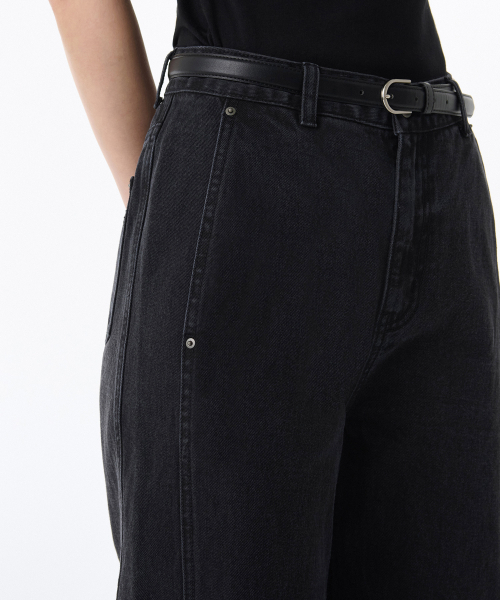 MUSINSA STANDARD WOMAN（ムシンサスタンダードウーマン）の「ウィメンズディバイディッドレギュラーフィットデニムパンツ[ウォッシュドブラック]（デニムパンツ・レディース・その他・32/30/24/25/26/27/28/29）」の4枚目の写真