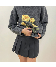Low-Waist Pleated Mini Skirt (Grey)