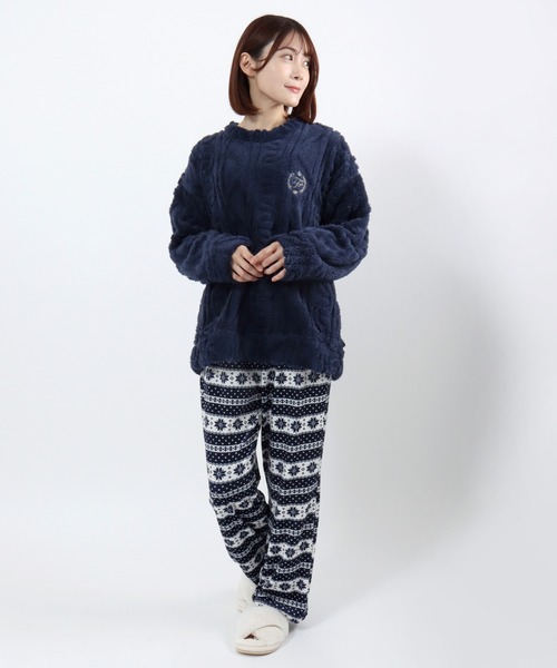 セール】ケーブル編み模様のボアフリースプルオーバートップス