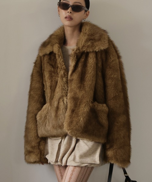 Ulysses（ユリシス）の「襟付きミックスファージャケット（その他アウター・レディース・ライトグレー/ブラウン・F）」の2枚目の写真