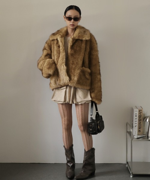 Ulysses（ユリシス）の「襟付きミックスファージャケット（その他アウター・レディース・ライトグレー/ブラウン・F）」の22枚目の写真