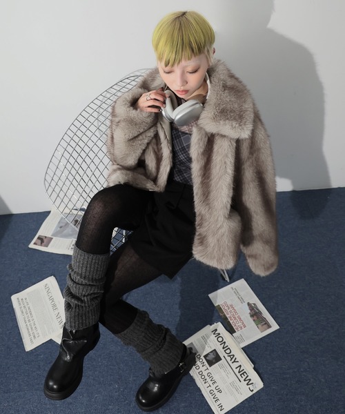 Ulysses（ユリシス）の「襟付きミックスファージャケット（その他アウター・レディース・ライトグレー/ブラウン・F）」の3枚目の写真