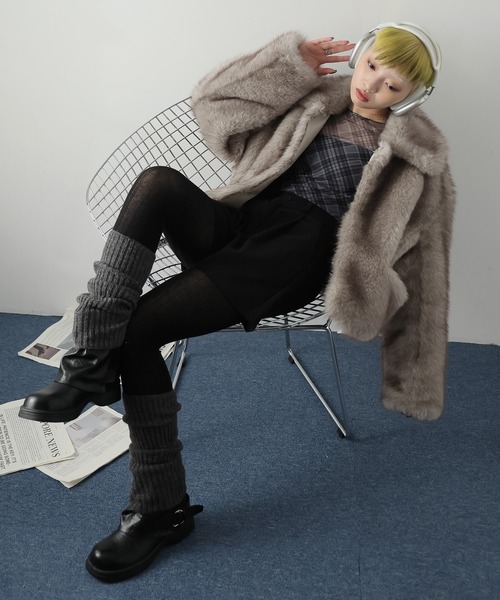 Ulysses（ユリシス）の「襟付きミックスファージャケット（その他アウター・レディース・ライトグレー/ブラウン・F）」の5枚目の写真