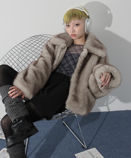 Ulysses（ユリシス）の「襟付きミックスファージャケット（その他アウター・レディース・ライトグレー/ブラウン・F）」の9枚目の写真