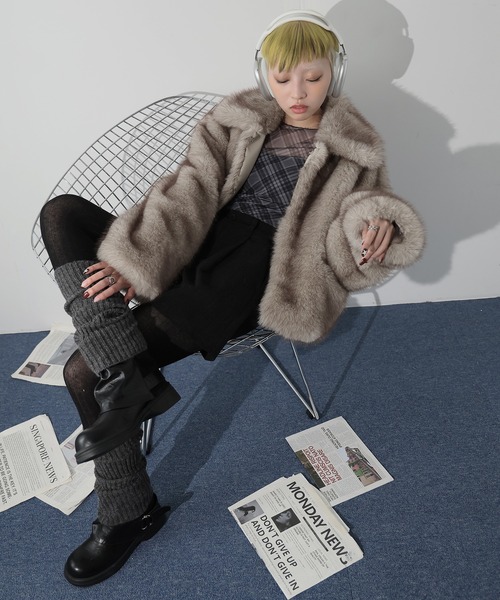 Ulysses（ユリシス）の「襟付きミックスファージャケット（その他アウター・レディース・ライトグレー/ブラウン・F）」の10枚目の写真