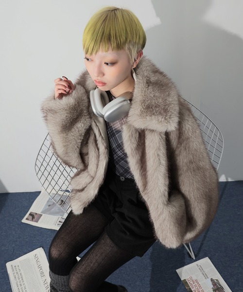 Ulysses（ユリシス）の「襟付きミックスファージャケット（その他アウター・レディース・ライトグレー/ブラウン・F）」の19枚目の写真