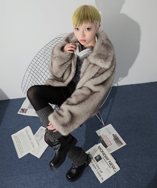 Ulysses（ユリシス）の「襟付きミックスファージャケット（その他アウター・レディース・ライトグレー/ブラウン・F）」の21枚目の写真