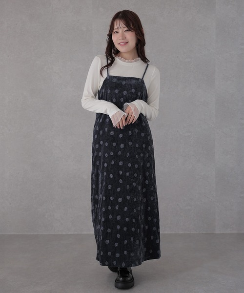Lace Ladies(レースレディース)の「ドット柄 Iライン キャミソール ワンピース(ワンピース・レディース・グレー/ブラウン/ネイビー・FREE)」の5枚目の写真