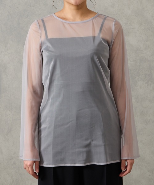 AIMER（エメ）の「高密度チュールスリットスリーブブラウス（シャツ/ブラウス・レディース・グレイッシュベージュ/ブラック/グレー・MEDIUM）」の13枚目の写真