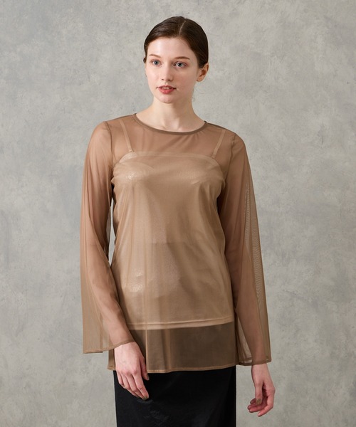 AIMER（エメ）の「高密度チュールスリットスリーブブラウス（シャツ/ブラウス・レディース・グレイッシュベージュ/ブラック/グレー・MEDIUM）」の7枚目の写真