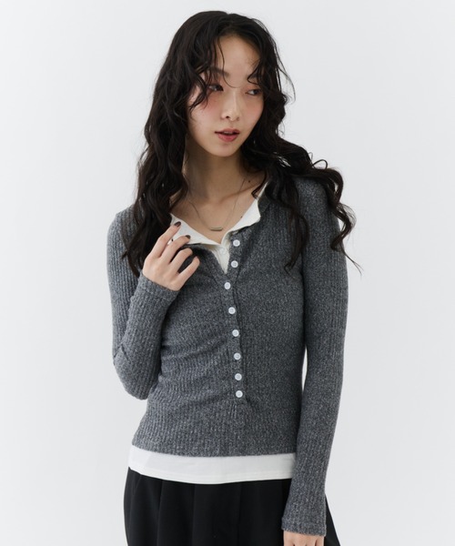 NUJOH(ヌゾ)の「Layered Rib Henley Tee / レイヤードリブヘンリーティー(Tシャツ/カットソー・レディース・グレー/チャコールグレー/ブラック・FREE)」の16枚目の写真