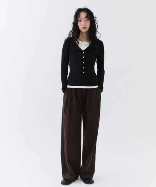 NUJOH(ヌゾ)の「Layered Rib Henley Tee / レイヤードリブヘンリーティー(Tシャツ/カットソー・レディース・グレー/チャコールグレー/ブラック・FREE)」の17枚目の写真