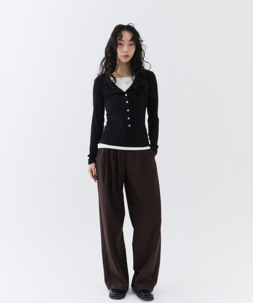 NUJOH(ヌゾ)の「Layered Rib Henley Tee / レイヤードリブヘンリーティー(Tシャツ/カットソー・レディース・グレー/チャコールグレー/ブラック・FREE)」の18枚目の写真