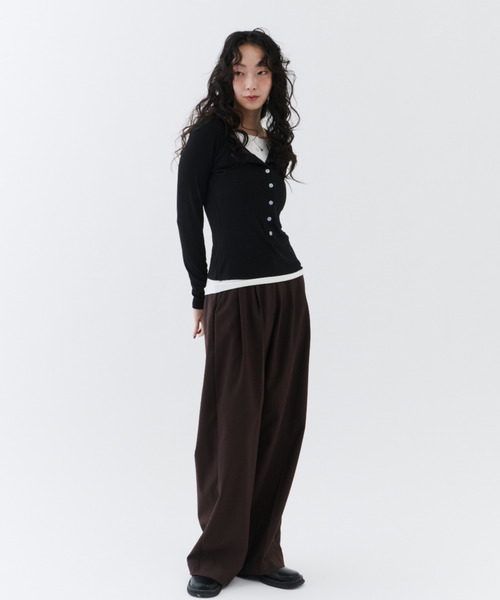 NUJOH(ヌゾ)の「Layered Rib Henley Tee / レイヤードリブヘンリーティー(Tシャツ/カットソー・レディース・グレー/チャコールグレー/ブラック・FREE)」の19枚目の写真