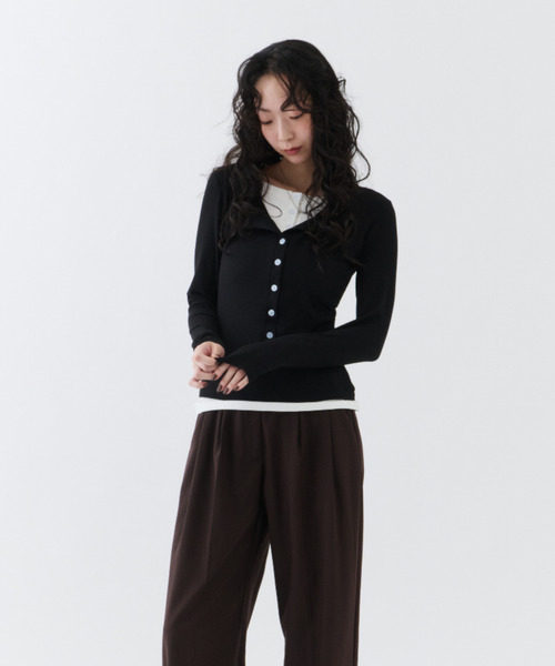 NUJOH(ヌゾ)の「Layered Rib Henley Tee / レイヤードリブヘンリーティー(Tシャツ/カットソー・レディース・グレー/チャコールグレー/ブラック・FREE)」の21枚目の写真