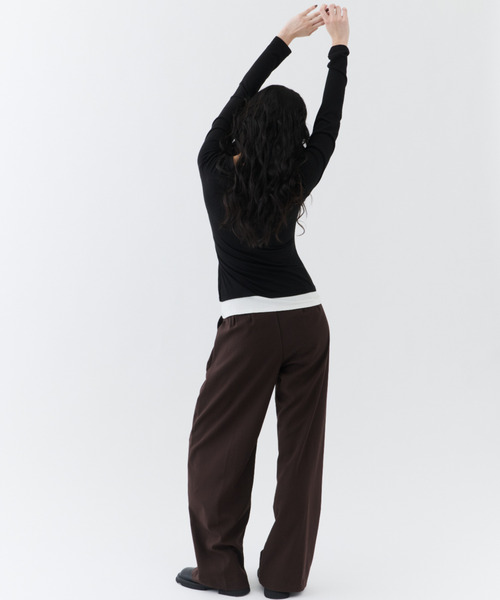 NUJOH(ヌゾ)の「Layered Rib Henley Tee / レイヤードリブヘンリーティー(Tシャツ/カットソー・レディース・グレー/チャコールグレー/ブラック・FREE)」の22枚目の写真