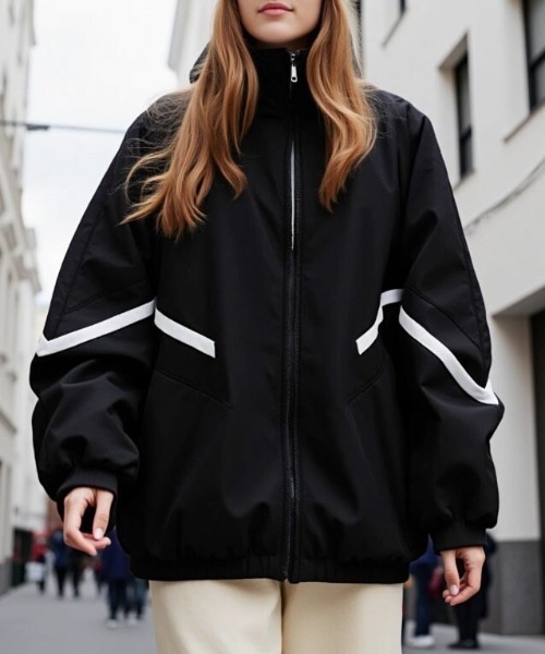 cammie（キャミー）の「ラインデザインオーバーサイズジャケット（その他アウター・レディース・レッド/ブラック・M/L）」の3枚目の写真