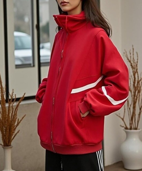 cammie（キャミー）の「ラインデザインオーバーサイズジャケット（その他アウター・レディース・レッド/ブラック・M/L）」の12枚目の写真