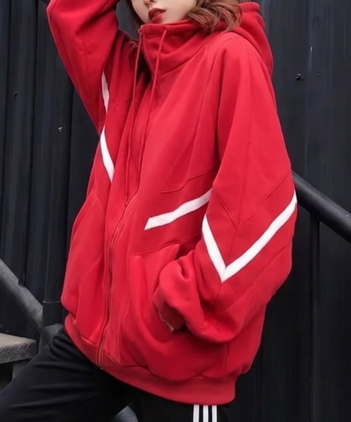 cammie（キャミー）の「ラインデザインオーバーサイズジャケット（その他アウター・レディース・レッド/ブラック・M/L）」の14枚目の写真