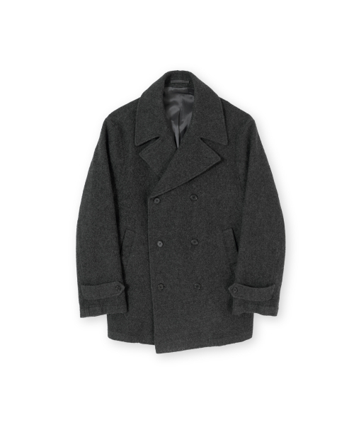 ボイルドウールピーコート、チャコール