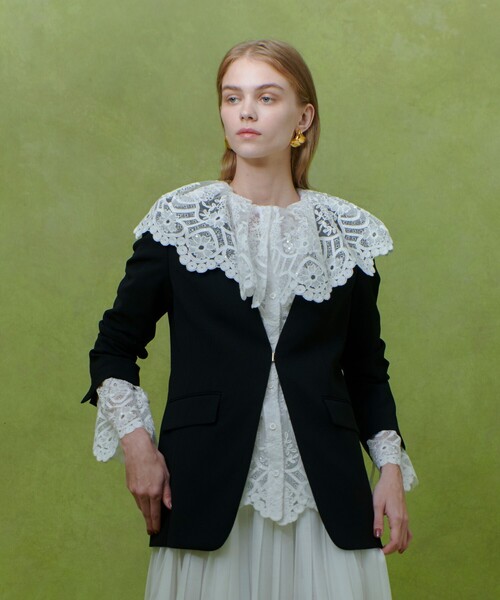 LOULOU WILLOUGHBY(ルルウィルビー)の「【LOULOU WILLOUGHBY】ダブルクロスノーカラージャケット(ノーカラージャケット・レディース・ブラック/アイボリー・1/2)」の18枚目の写真