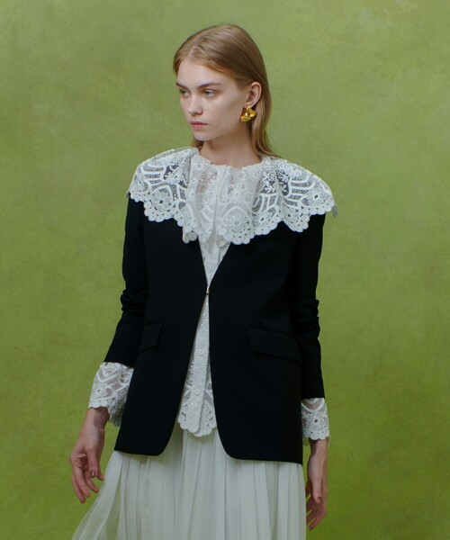 LOULOU WILLOUGHBY(ルルウィルビー)の「【LOULOU WILLOUGHBY】ダブルクロスノーカラージャケット(ノーカラージャケット・レディース・ブラック/アイボリー・1/2)」の16枚目の写真