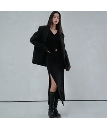 La Oblique Slit Long Skirt BLACK