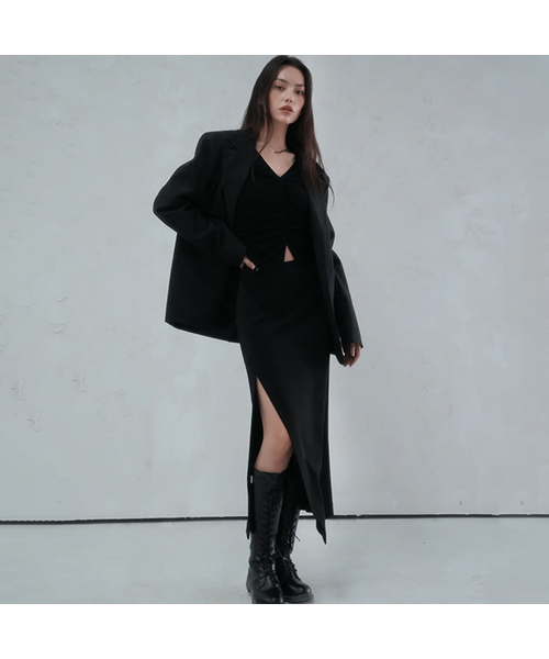 Vivacious(ビバシャス)の「La Oblique Slit Long Skirt BLACK(スカート・レディース・ブラック・LARGE/SMALL/MEDIUM)」の1枚目の写真