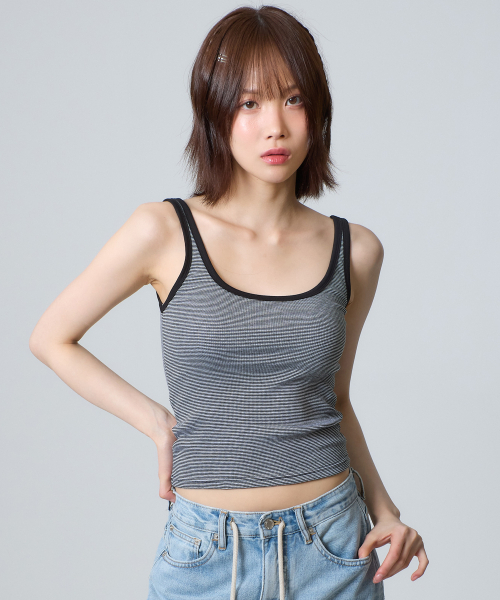 UNKNOWN PLANET(アンノウンプラネット)の「ストライプノースリーブトップスブラック(Tシャツ/カットソー・レディース・その他・FREE)」の5枚目の写真