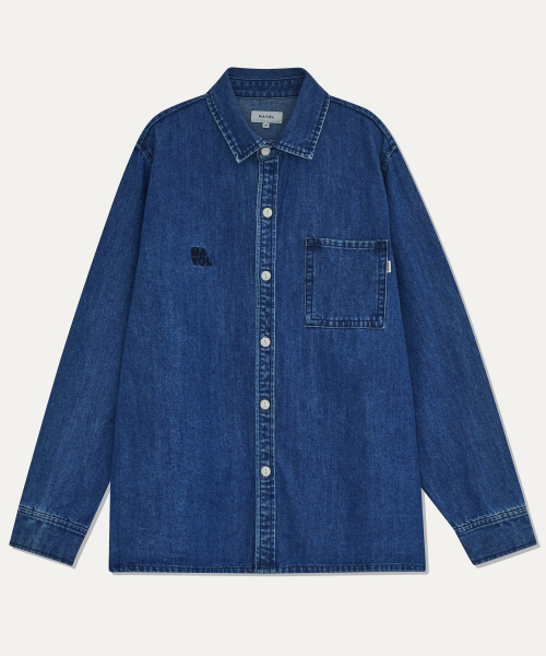 MAYOL（マイヨール）の「ロゴ刺繍デニムシャツ_インディゴ（デニムジャケット・メンズ・ダークネイビー・SMALL/MEDIUM/LARGE/X-LARGE）」の5枚目の写真