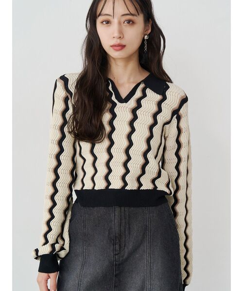 MURUA（ムルーア）の「ウェーブパターンリブニット（ニット/セーター・レディース・アイボリー/ブルー/ミント・FREE）」の2枚目の写真