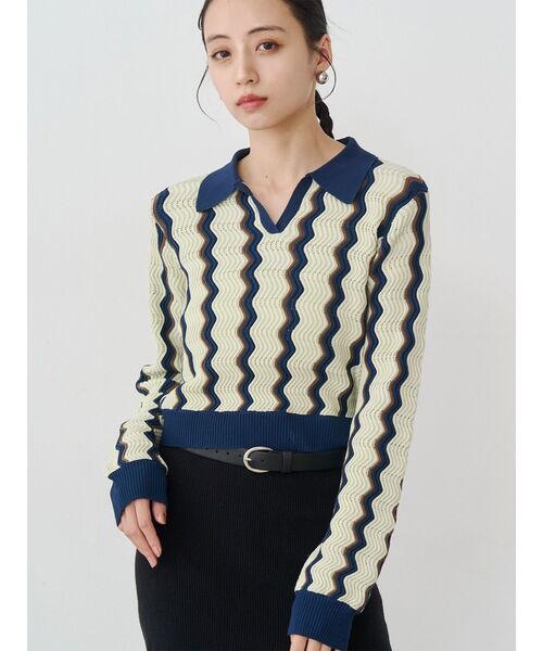 MURUA（ムルーア）の「ウェーブパターンリブニット（ニット/セーター・レディース・アイボリー/ブルー/ミント・FREE）」の3枚目の写真