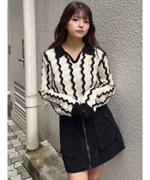 MURUA（ムルーア）の「ウェーブパターンリブニット（ニット/セーター・レディース・アイボリー/ブルー/ミント・FREE）」の18枚目の写真