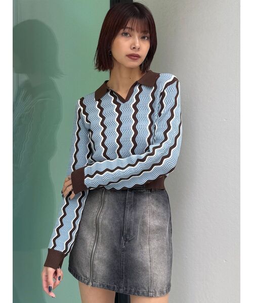 MURUA（ムルーア）の「ウェーブパターンリブニット（ニット/セーター・レディース・アイボリー/ブルー/ミント・FREE）」の4枚目の写真