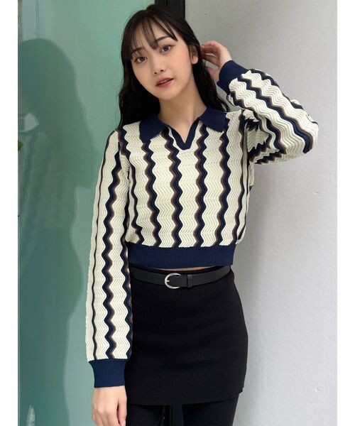 MURUA（ムルーア）の「ウェーブパターンリブニット（ニット/セーター・レディース・アイボリー/ブルー/ミント・FREE）」の6枚目の写真