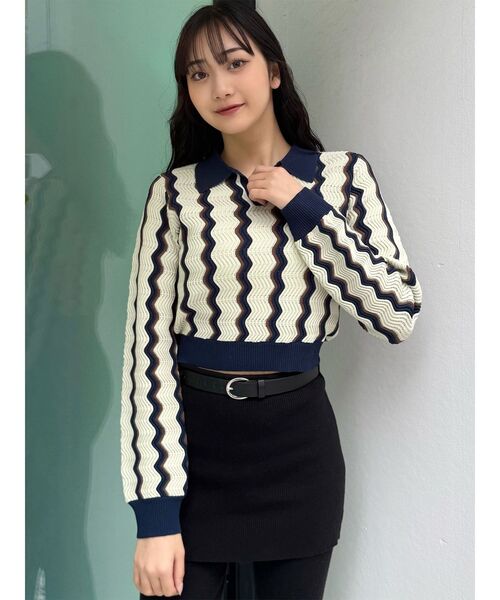 MURUA（ムルーア）の「ウェーブパターンリブニット（ニット/セーター・レディース・アイボリー/ブルー/ミント・FREE）」の7枚目の写真