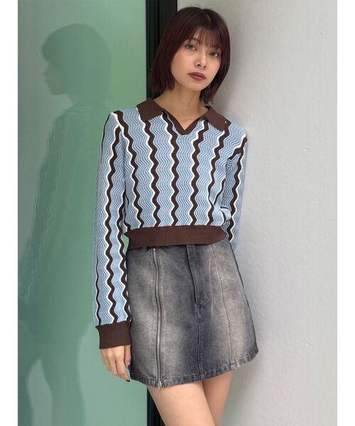 MURUA（ムルーア）の「ウェーブパターンリブニット（ニット/セーター・レディース・アイボリー/ブルー/ミント・FREE）」の11枚目の写真