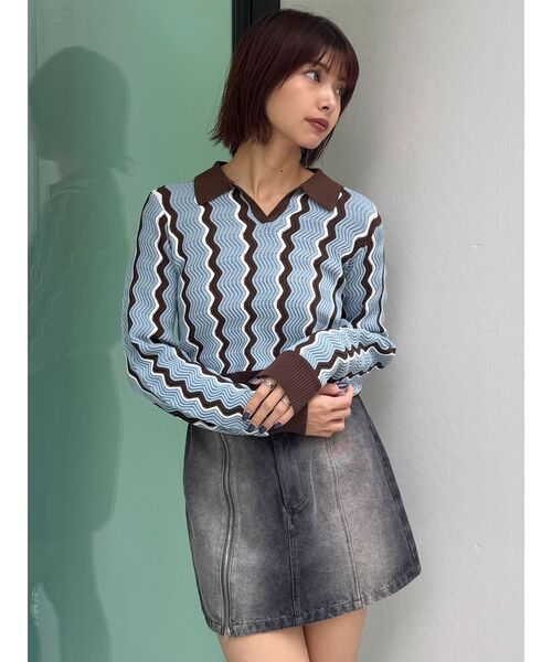 MURUA（ムルーア）の「ウェーブパターンリブニット（ニット/セーター・レディース・アイボリー/ブルー/ミント・FREE）」の12枚目の写真