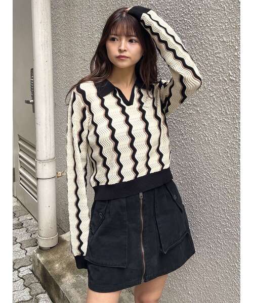 MURUA（ムルーア）の「ウェーブパターンリブニット（ニット/セーター・レディース・アイボリー/ブルー/ミント・FREE）」の15枚目の写真