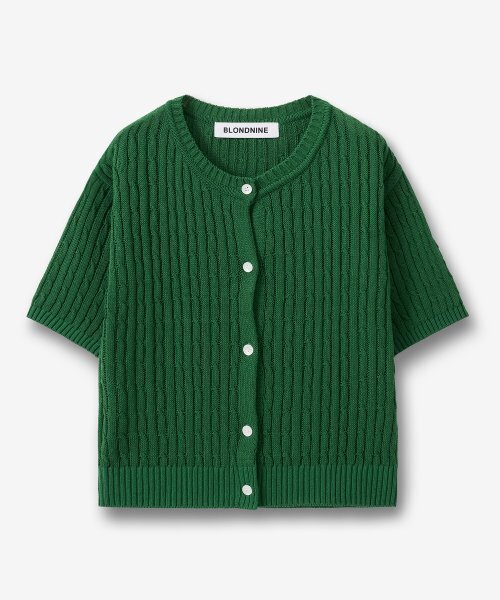 BLOND9(ブロンドナイン)の「ケーブル半袖ニットカーディガン_グリーン(ニット/セーター・レディース・その他・MEDIUM/SMALL)」の1枚目の写真