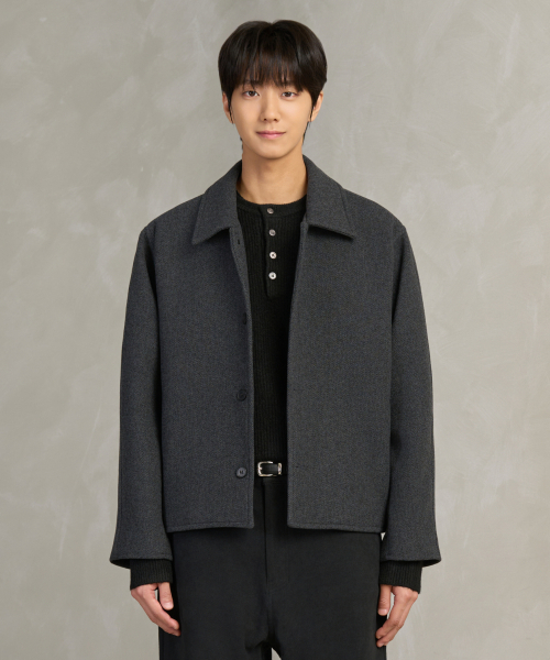 セール】25 FW ヘリンボーンウールショートコート（ダッフルコート