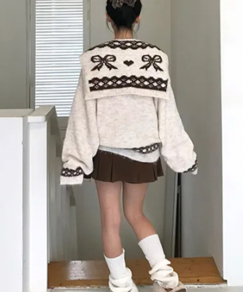 セール】リボン柄ショール付き ニットアンサンブル（ニット/セーター