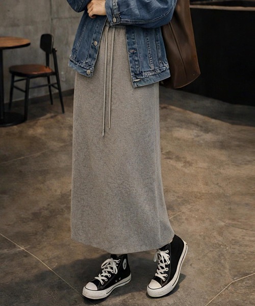 cammie(キャミー)の「ロングニットスカート(スカート・レディース・ブラック/グレー・L/M)」の1枚目の写真