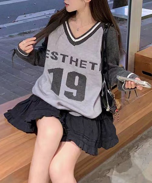 AsheKsha(アシクシャ)の「アメリカンスタイルの蝶結びニットセーター(ニット/セーター・レディース・ブラック/グレー・M)」の12枚目の写真