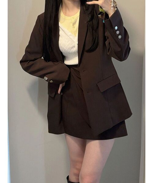 MERCURYDUO（マーキュリーデュオ）の「【セットアップ着用可】バックドレープジャケット（テーラードジャケット・レディース・アイボリー/ブラウン/ミント・MEDIUM/SMALL）」の5枚目の写真