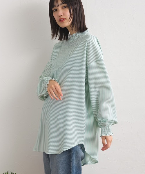 OMNES(オムネス)の「ポプリンバンドカラー 長袖シャツブラウス(シャツ/ブラウス・レディース・ベージュ/グリーン系その他/ブルー系その他/ホワイト/ライトグリーン/ブラック・FREE)」の5枚目の写真