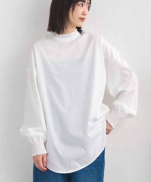 OMNES(オムネス)の「ポプリンバンドカラー 長袖シャツブラウス(シャツ/ブラウス・レディース・ベージュ/グリーン系その他/ブルー系その他/ホワイト/ライトグリーン/ブラック・FREE)」の2枚目の写真