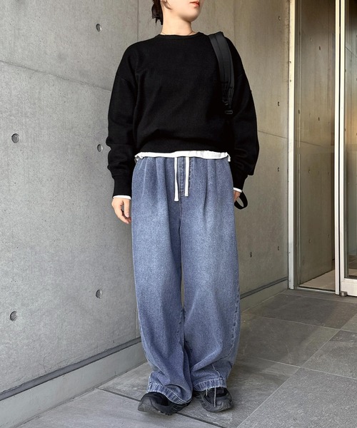 andme（アンドミー）の「コクーンイージーワイドパンツ【デニム/ツイル】（デニムパンツ・レディース・オフホワイト/ブルー/ライトブルー・L/M/S）」の7枚目の写真