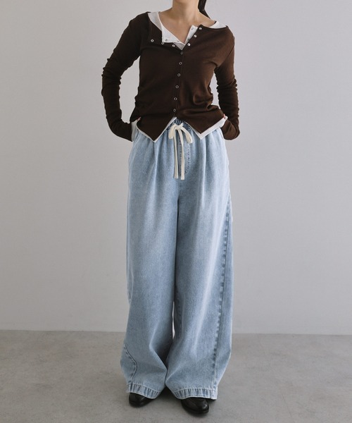 andme（アンドミー）の「コクーンイージーワイドパンツ【デニム/ツイル】（デニムパンツ・レディース・オフホワイト/ブルー/ライトブルー・L/M/S）」の16枚目の写真