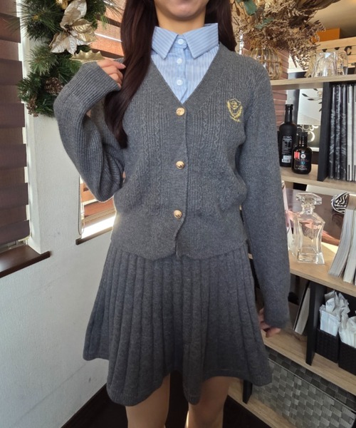 セール】シャツ＆カーデドッキングニットトップス＋プリーツ風ニット